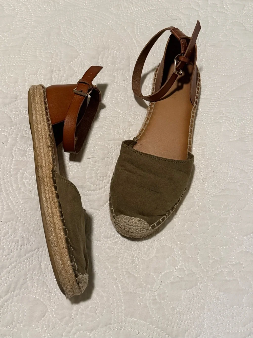 Old Navy Olive Suede Espadrille with Tan Ankle Strap